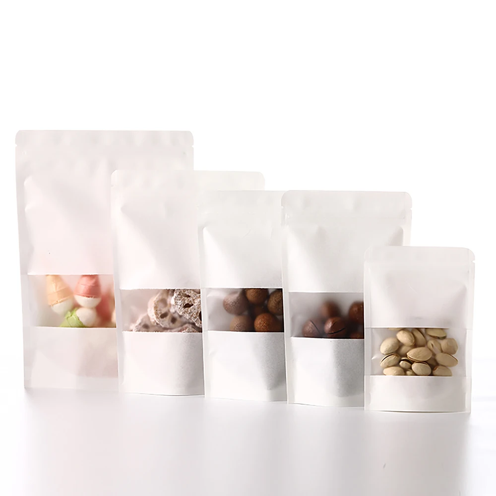 100 Stück Ziplock-Verpackungsbeutel Kraftpapier-Standbeutel mit Fenster Reißverschluss-Verpackungsbeutel für Kleinunternehmen – Detail 6