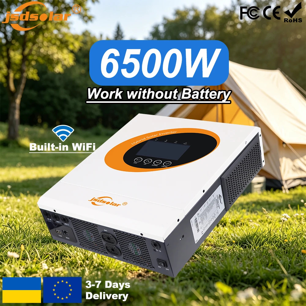 Solar-Hybrid-Wechselrichter 6500W 48VDC Smart Off-Grid-System mit integriertem 120A MPPT-Controller, max. PV-Eingang 9000W, Dual-AC-Ausgang, 4,7-Zoll-Farbdisplay, reine Sinuswelle, unterstützt