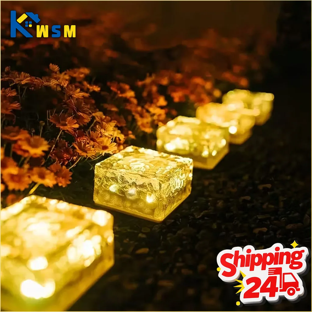 

1-8PCS Solar Ice Cube Lights Glass Brick Landscape Lamps Square Glass Outdoor Pathway Garden Yard Decor Illumination