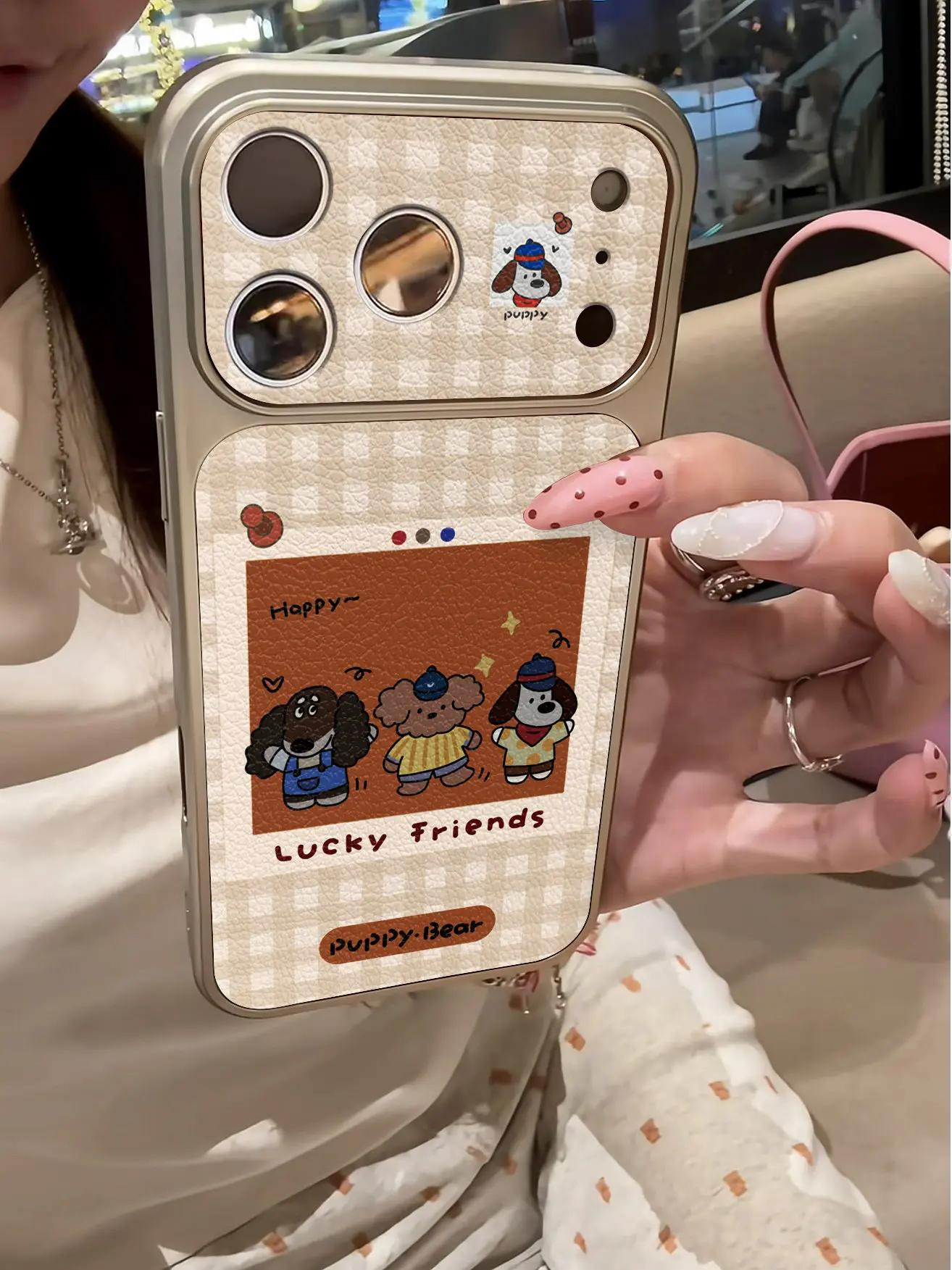 Retro Polka Dot Pony Pferd Imitation 17 Handyhülle für iPhone 13 14 15 16 17 Pro Max 17, stoßfeste Lederhülle mit Beschichtung – Detail 9