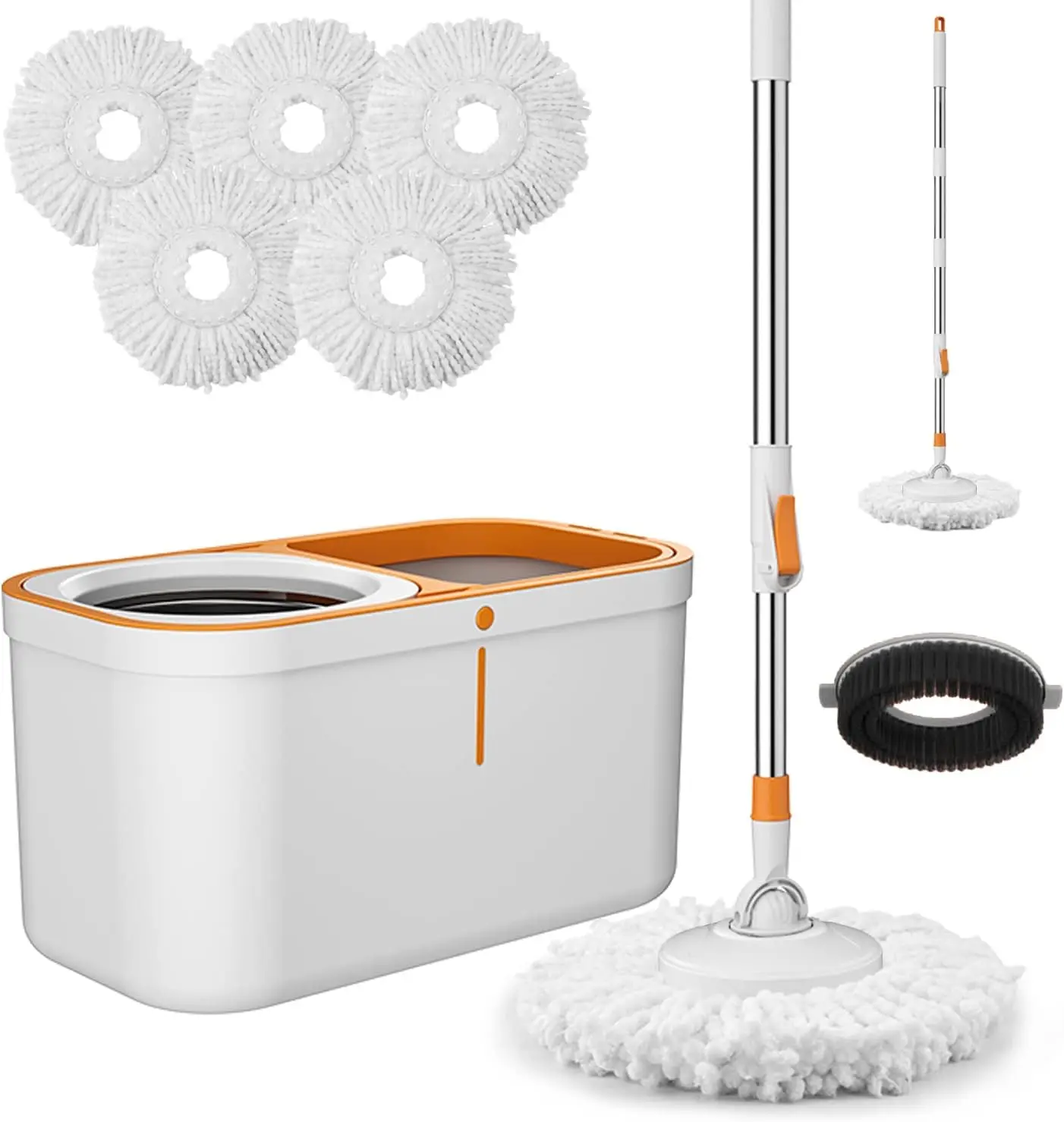 

Spin Mop Bucket with Wringer System, 61" Handle, 5 Replacement Heads & Brush for Efficient Floor Cleaning
