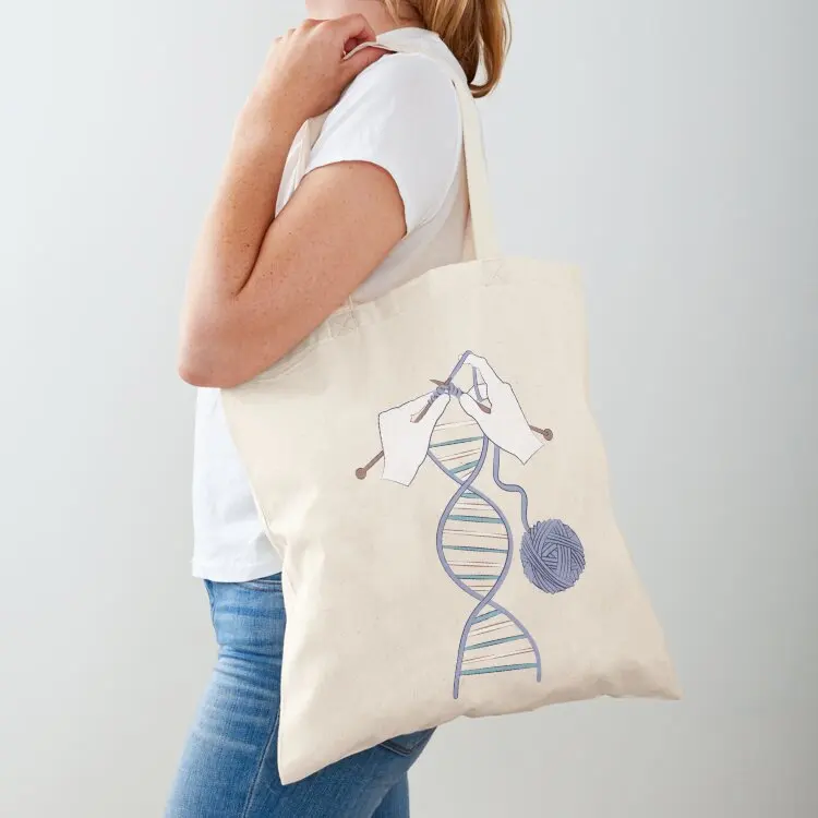 Knitting DNA // navy blue background indigo blue and teal wool balls and knit details Tote Bag