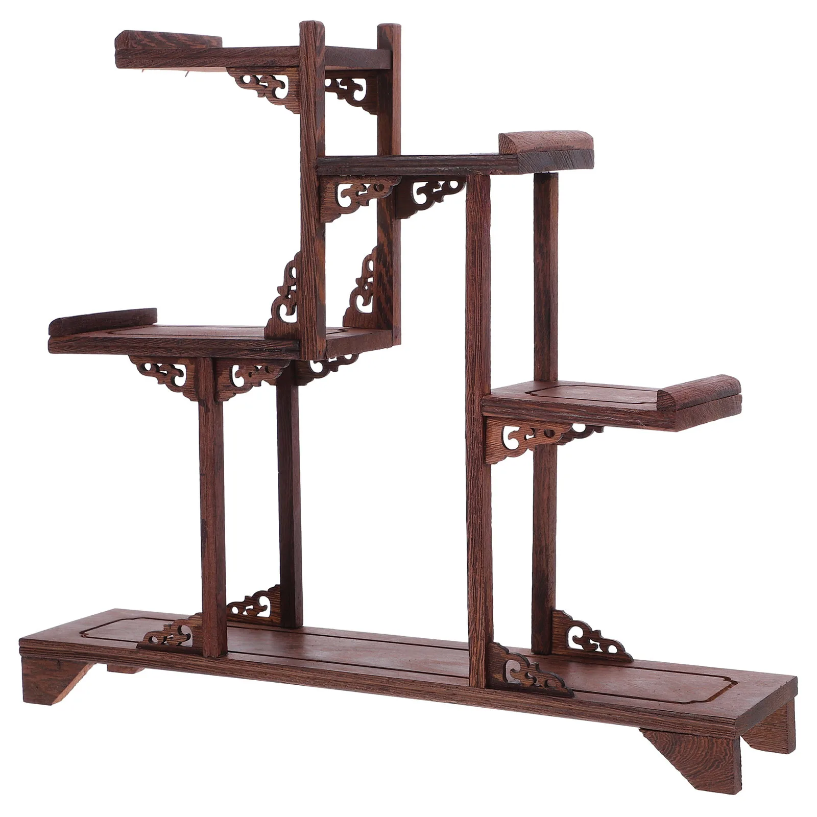

Wood Display Stand Vintage Style Natural Solid Wood Multi Tier Shelf for Home Decoration Curio Rack Plant Shelf
