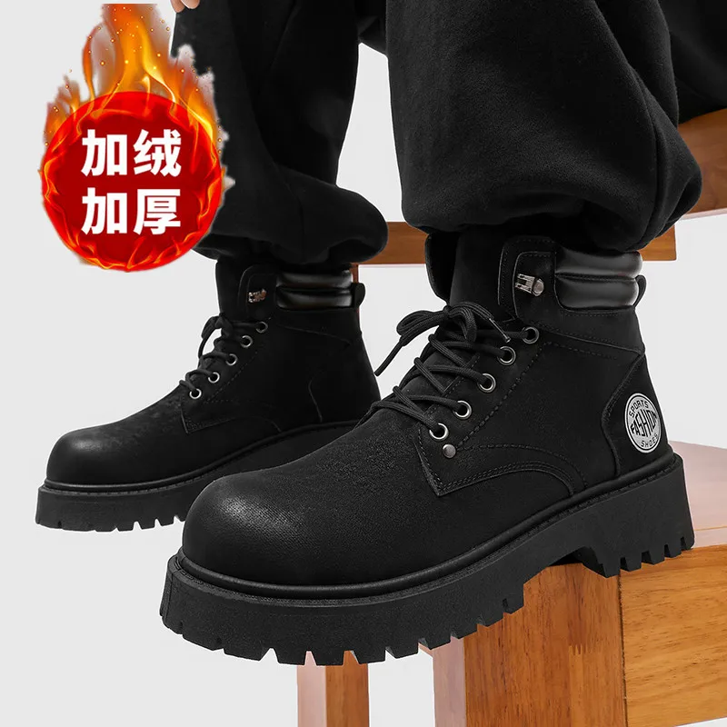 أحذية ثلج مقاومة للماء للرجال مع بطانة قطيفة، نعل رياضي مضاد للانزلاق ومقاوم للاهتراء، أحذية كاجوال للشتاء الدافئ #5