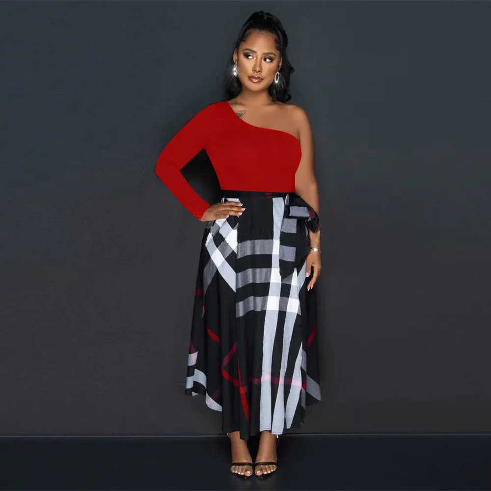 Sister Star Women's Dress Fashion Casual One-Shoulder Print Slit Sexy Bodycon Nightclub Party Commuter Dress Outfit Vestidos