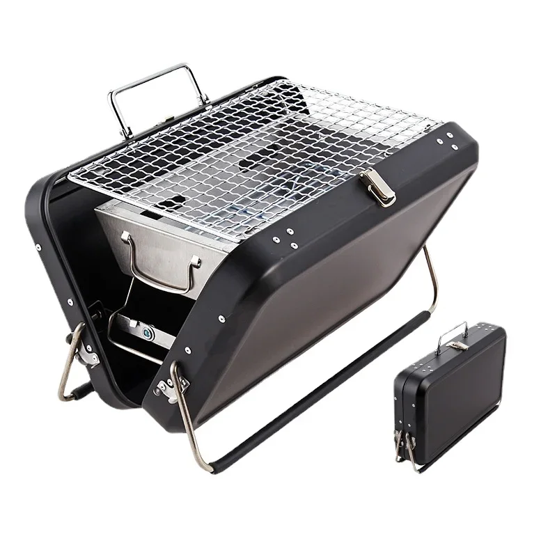 Folding Suitcase Outdoor Portable Stainless Steel BBQ  Smoker Burner Oven Charcoal Kitchen Camping Barbecue Cooking Grill