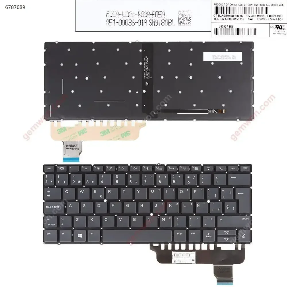 SP Spanish Rplacement Keyboard for HP EliteBook x360 830 G5/G6 Black Backlit (Only Fit X360 Series) L40527-BG1 6037B0153116