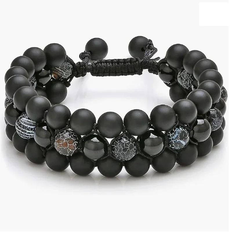 New Fashionable And Domineering 8MM Frosted Stone Three-Layer Woven Beaded Bracelet For Couples, Versatile Jewelry Gift