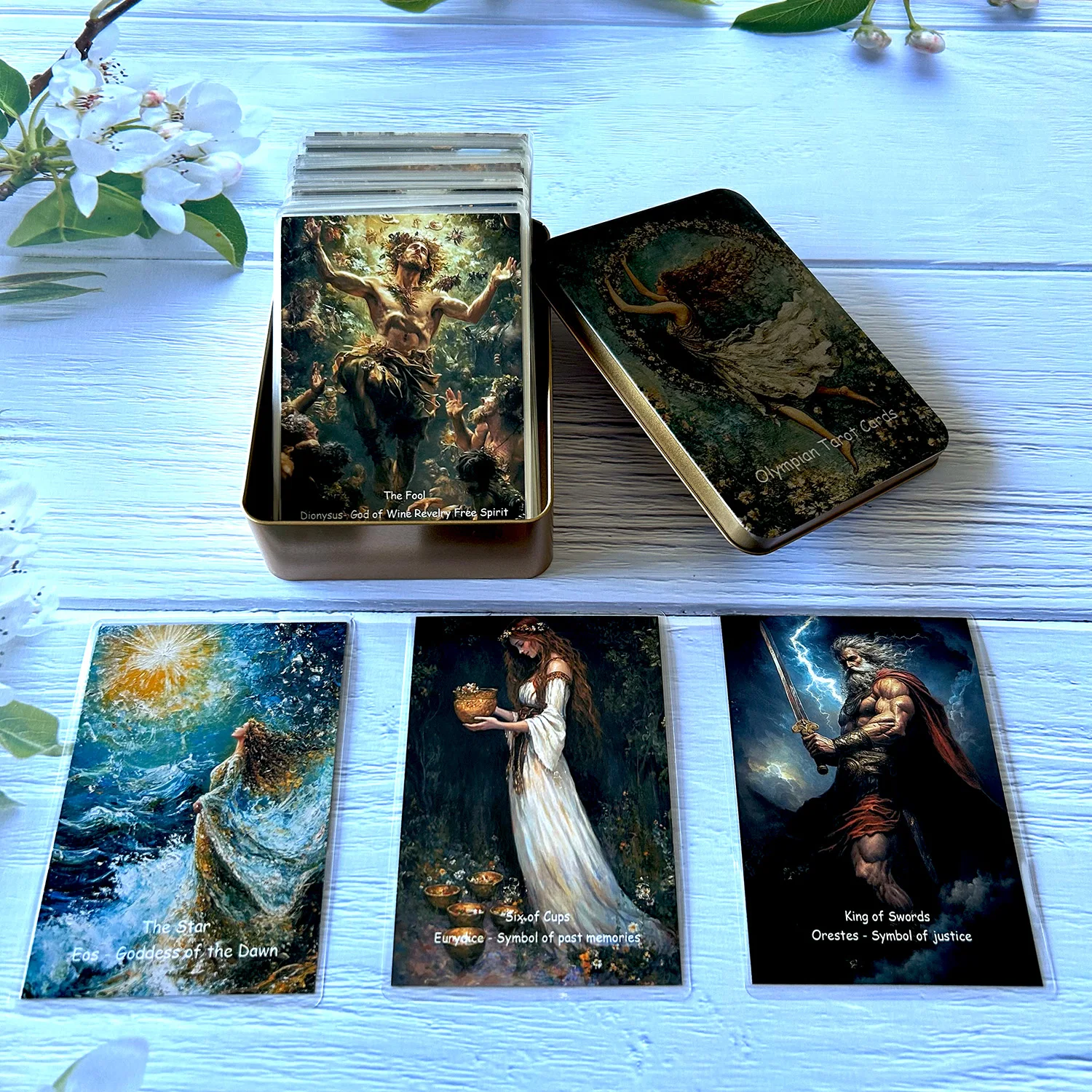 78pcs 95*135mm Greek Mythology Iron Box 3R Photo Plastic Waterproof High Quality Oracle Cards  Divination Runes Mystical Power