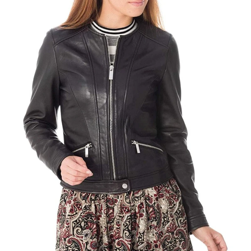 

HOT Women Regular Wear Coat Authentic Lambskin Pure Leather Black Stylish Jacket