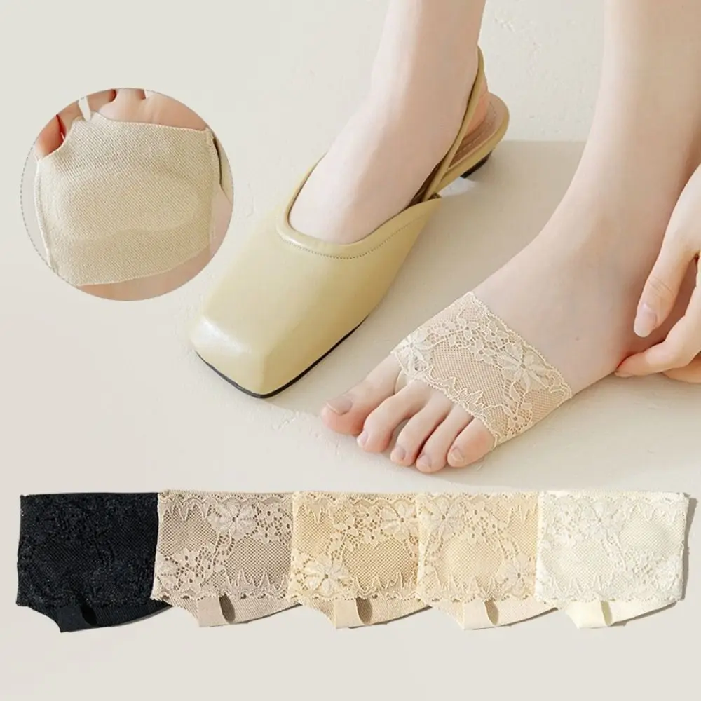 Lace Flower Design Half Palm Sock Cotton Sole Breathable Forefoot Pad Non-slip Silicone Half Palm Shape Foot Cushion Insoles