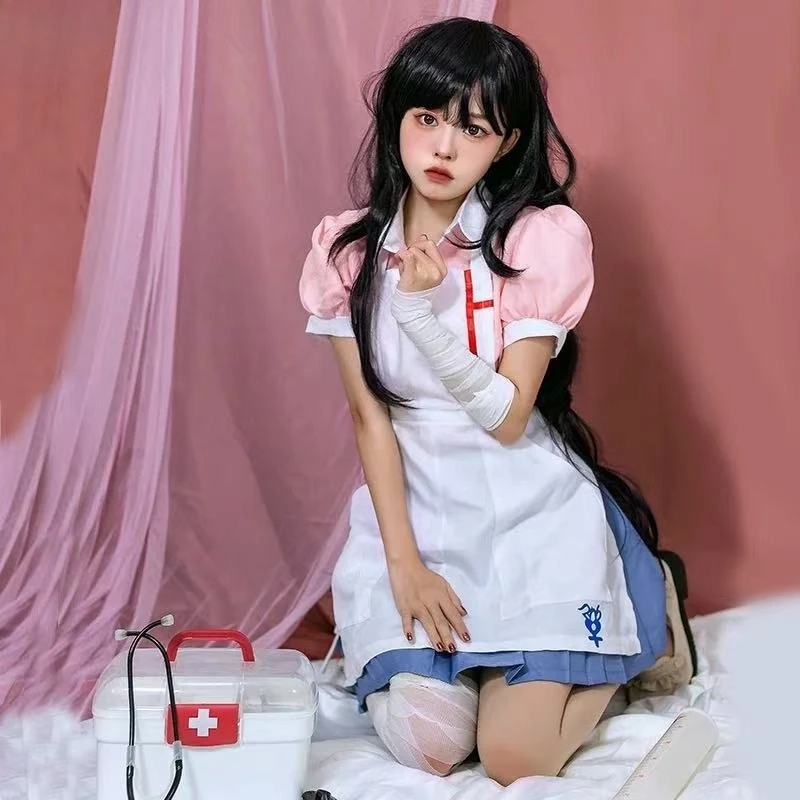 Disfraz de Cosplay de Mikan Tsumiki de Danganronpa, Uniforme de Enfermera, Disfraz de Sirvienta, Conjunto Completo para Mujer, Halloween