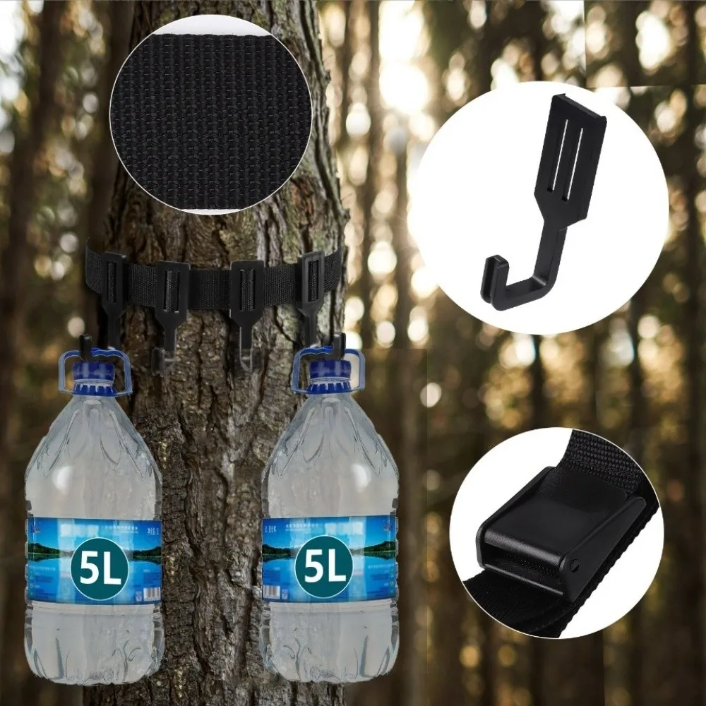Durable Adjustable Tree Hook Strap Woven Webbing Low-Profile Hunting Gear Hanger Multi-Hooks Tree Stand Hanger Camping