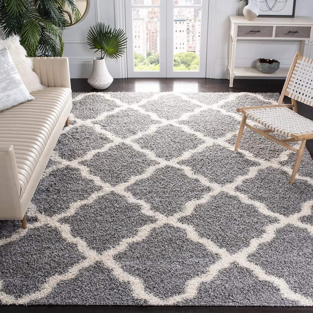 

Dallas Shag Collection Area Rug 10 x 14, Grey amp Ivory, Trellis Design, NonShedding amp Easy Care, 1.5inch Thick Ideal for Hig