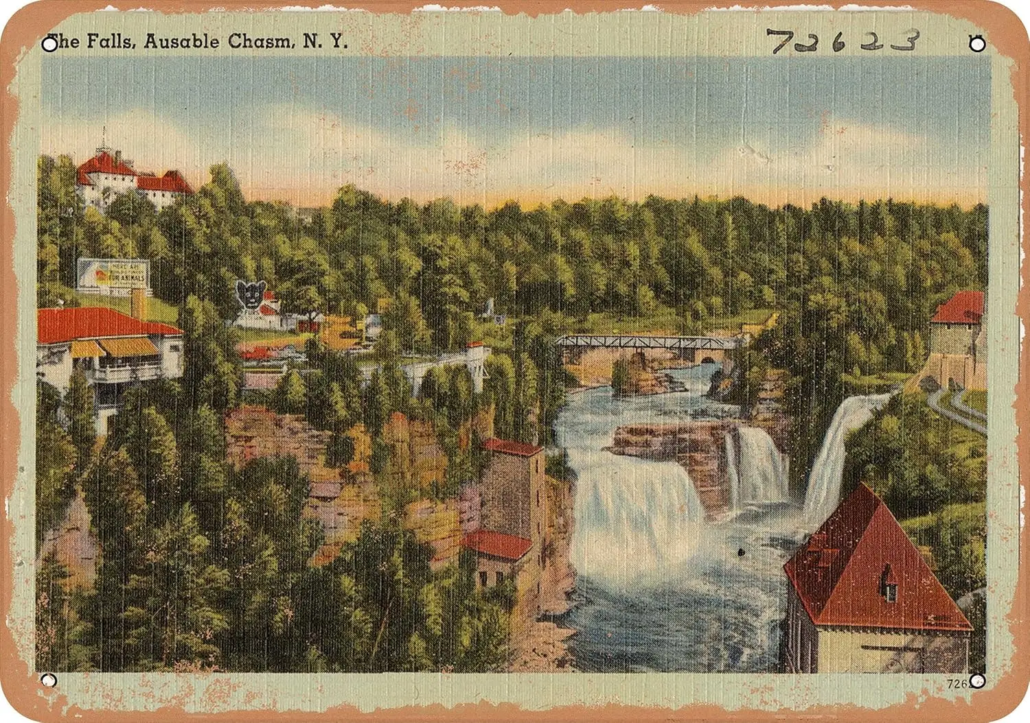 1 PCS,10 x 14 METAL SIGN - New York Postcard - The Falls, Ausable Chasm, N. Y. - Vintage Rusty Look