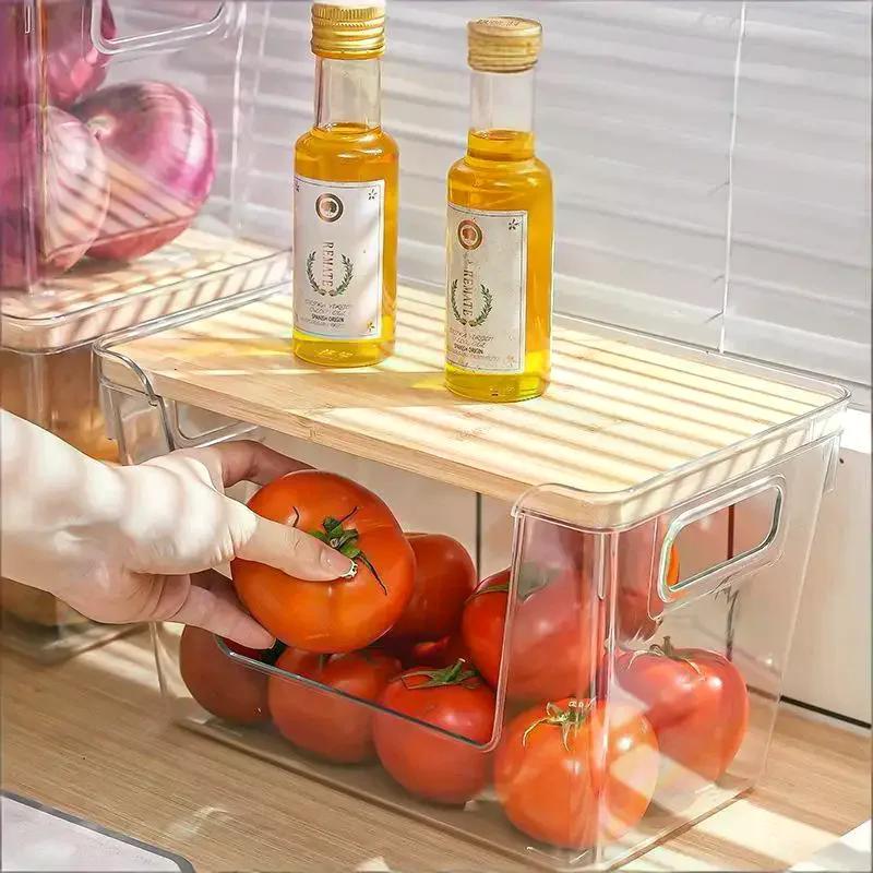 Pantry Organizers Stackable With Wooden Lids Kitchen Storage Clear Bins Under Sink For Onion Potato Fruit Vegetables view 2