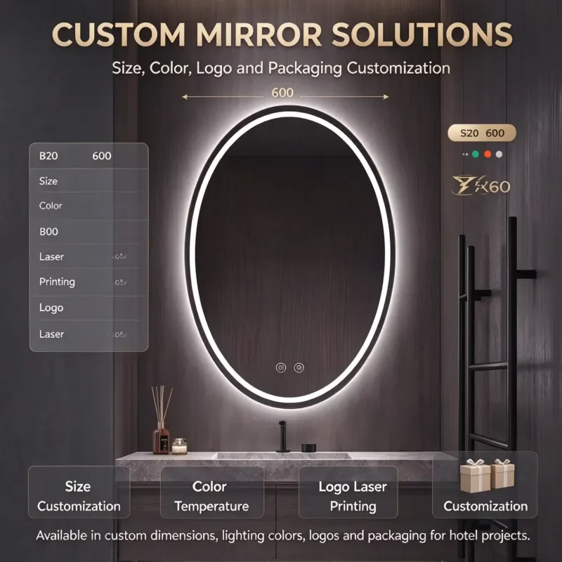 Modern oval smart bathroom vanity mirror with LED light, anti-fog design, simple wall-mounted touch switch, suitable for