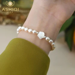 ASHIQI braccialetto di fiori di conchiglia di perle d'acqua dolce naturale in argento Sterling 925 per gioielli moda donna