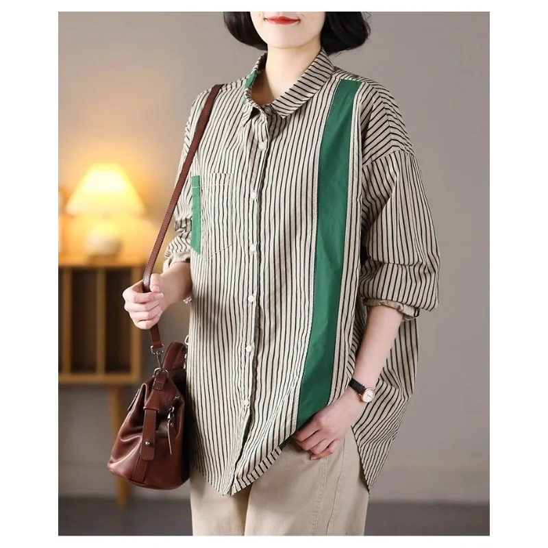 Camisas de ropa de mujer Camisas de botones de tendencia versátiles de moda de otoño a rayas versátiles de manga larga