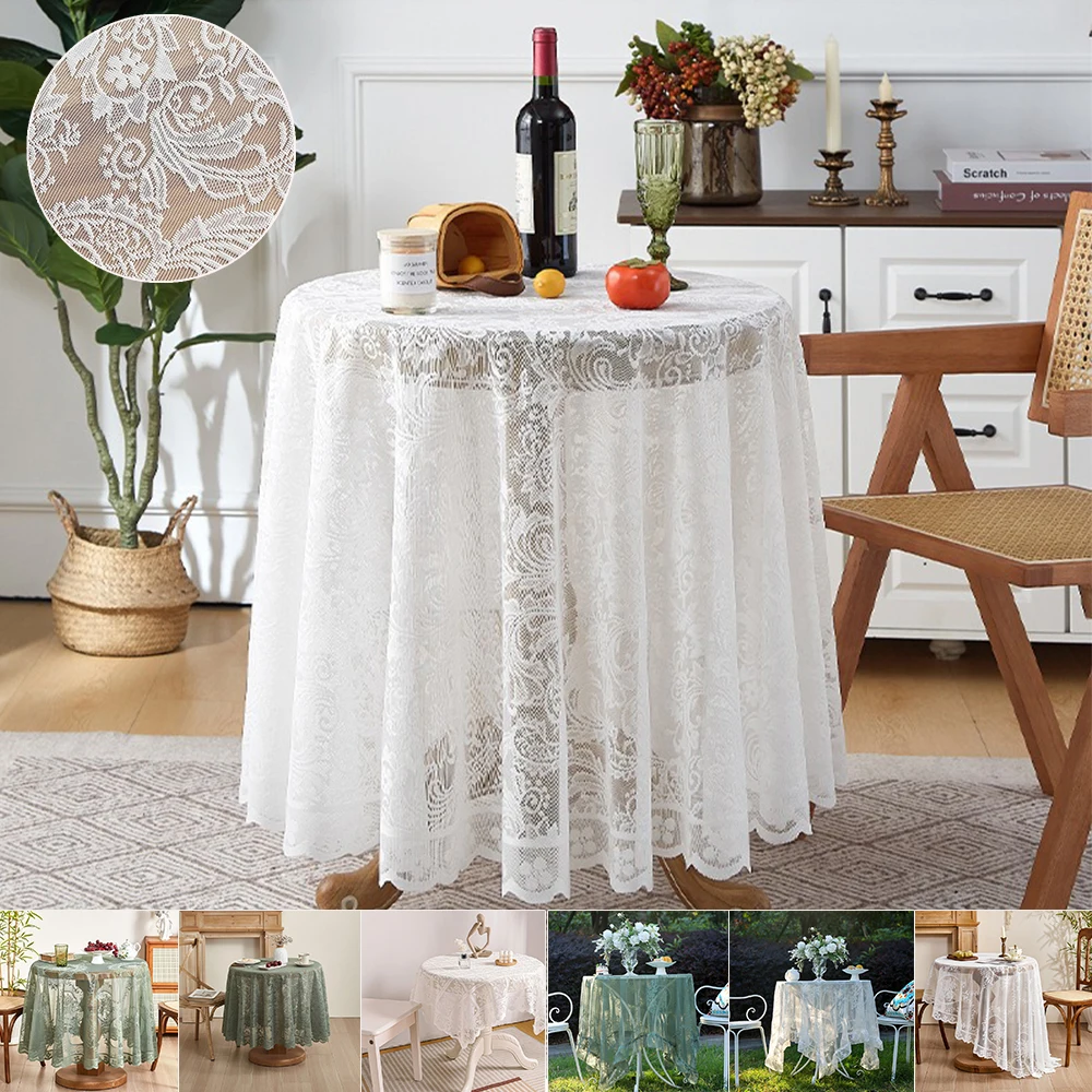 

Countryside Lace Tablecloth Retro Mesh Tablecloth White Rectangle Table Cover Wedding Party Decor Picnic Cloth Background Cloth