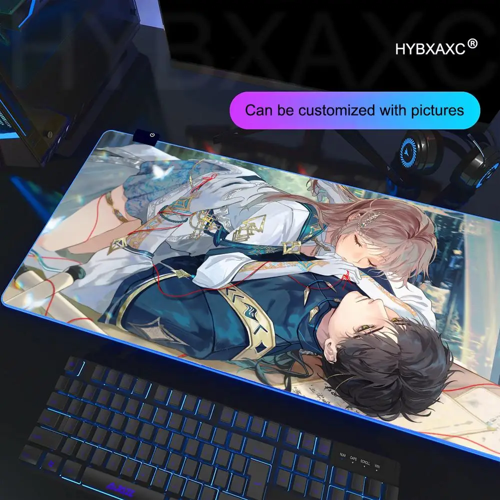 

HYBXAXC HD Gamer Love And D-deepspace Mouse Pad RGB Gaming Mouse Pad Desk Mat Large LED Light XXL Zayne Gamer Anime Man MousePad