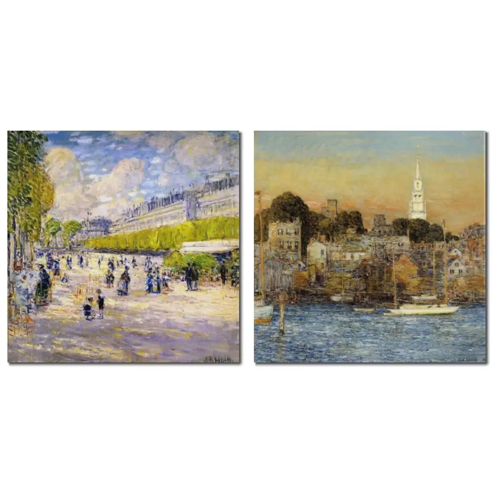 

Childe Hassam Masterpiece Newport October Sundown Impressionist Handmade Painting in Oils Canvas for Bar Dining Room Wall Decor