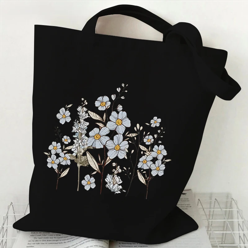 Vintage Style Wildflower Graphic Canvas Tote Bag Women Aesthetic Shopping Bags Floral Casual Teachers Gifts Plant Shoulder Bag