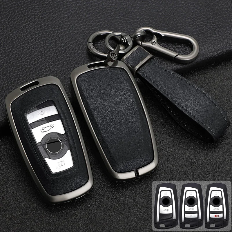 

Zinc Alloy + Leather Car Key Case Cover For BMW 1 2 3 4 5 6 7 Series X1 X3 X4 X5 X6 Z10 G30 F10 F07 F20 F15 F16 F36 F25 F30 F34