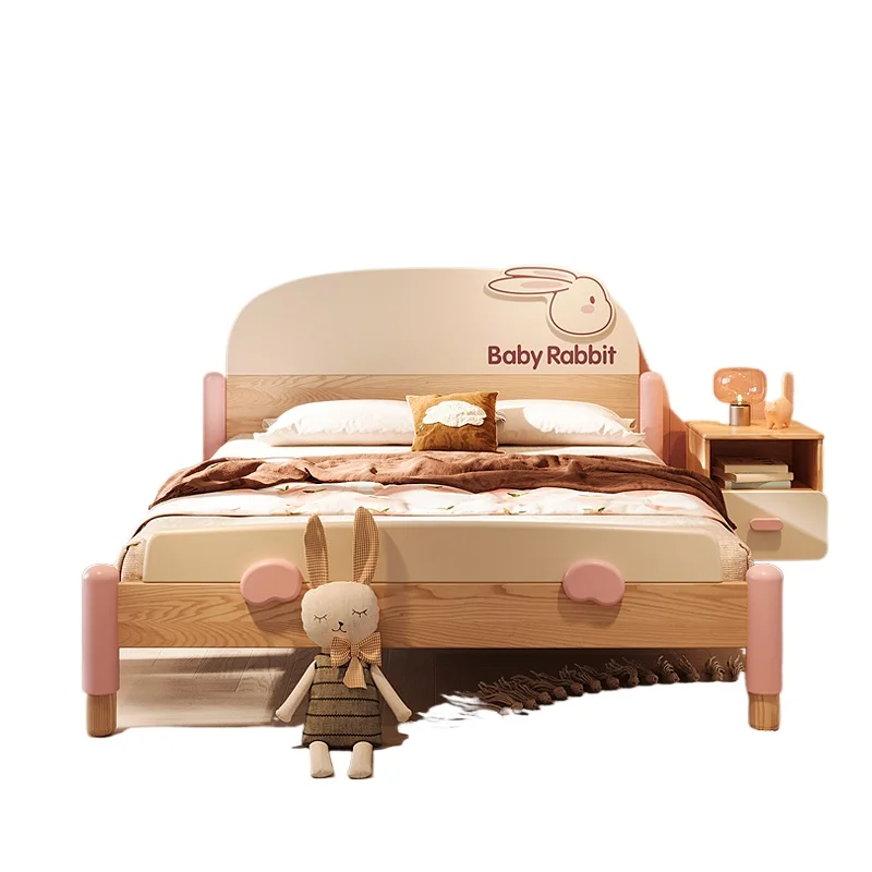 

All solid wood children's bed 1.5 meters bunny ash wood single bed girl simple princess bed