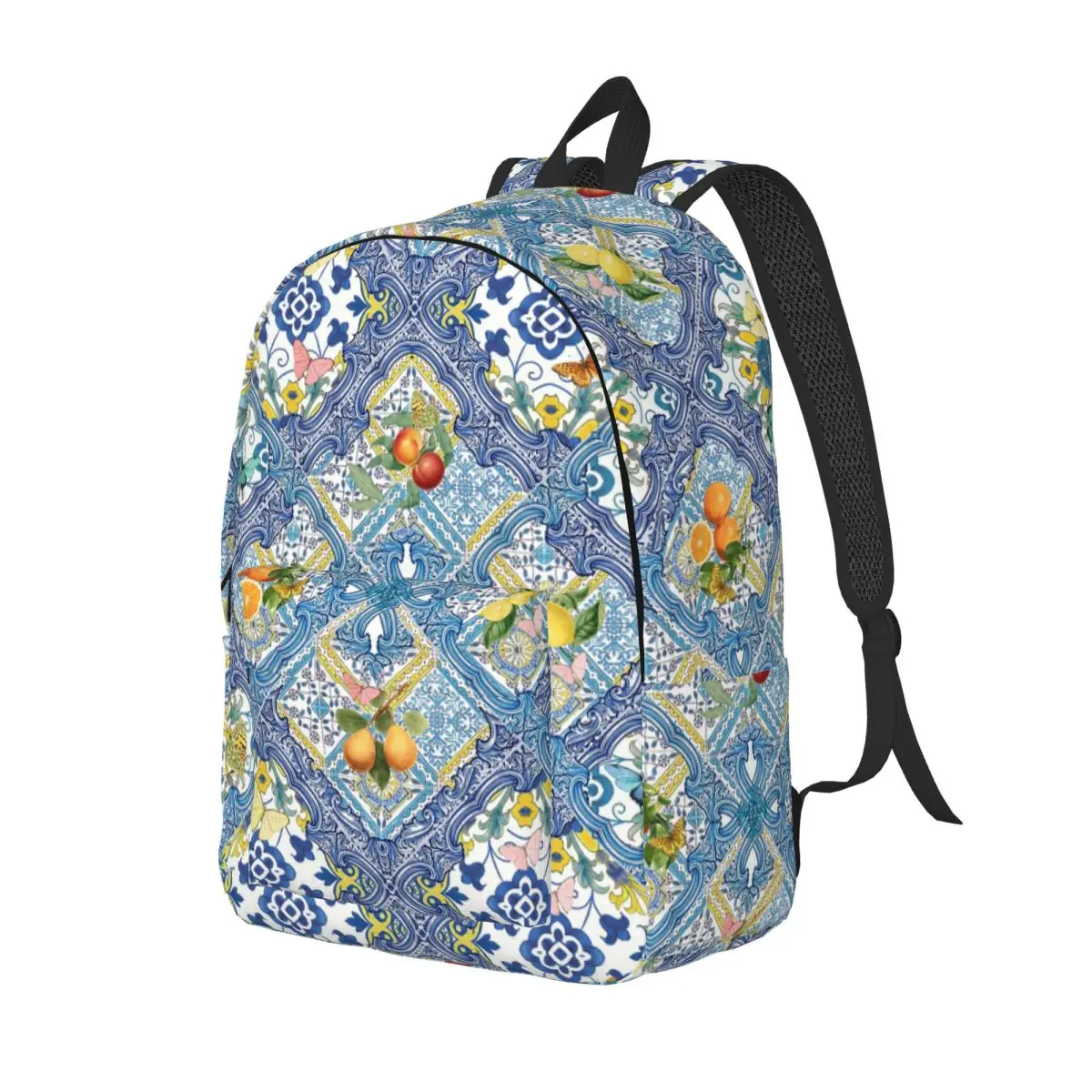 Mediterranean Tiles And Italian Oranges Lemons Amalfi Backpack Daypack Kids BookBag School Bag Shoulder Bags for Men Women
