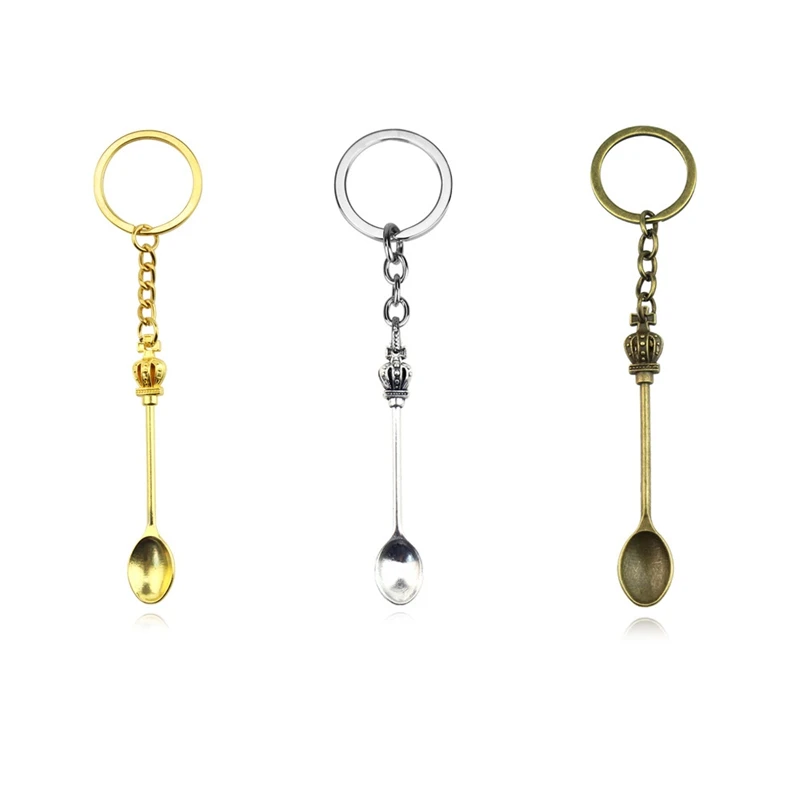 

20Pcs Mini Crown Spoon Keychain Teaspoon Pendant Necklace Key Ring Crown Teaspoon Keychain 4 colors