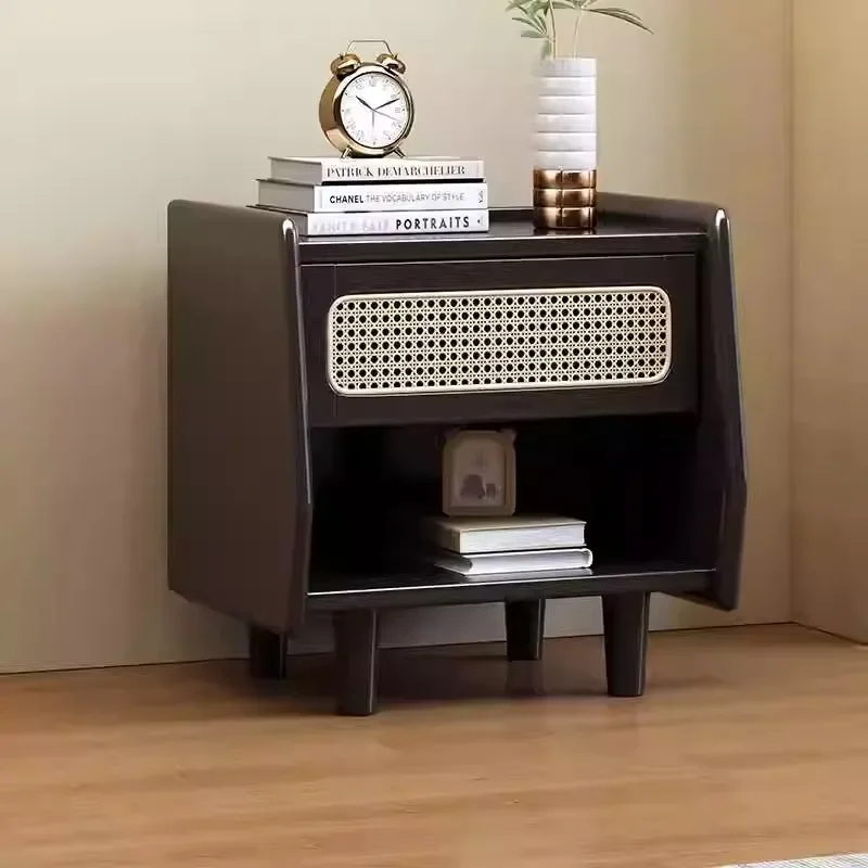 Rattan bed and breakfast bedside table Solid wood logs are quiet wind Nordic simple modern home storage cabinet Locker bedside