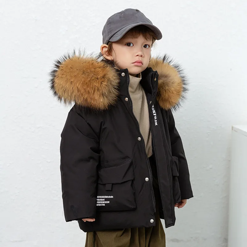2024 Russia Winter New Down Jacket Thicker White Duck Down Outerwear For Boys Children Real Fur Collar Kids Down Parka Coat 1380