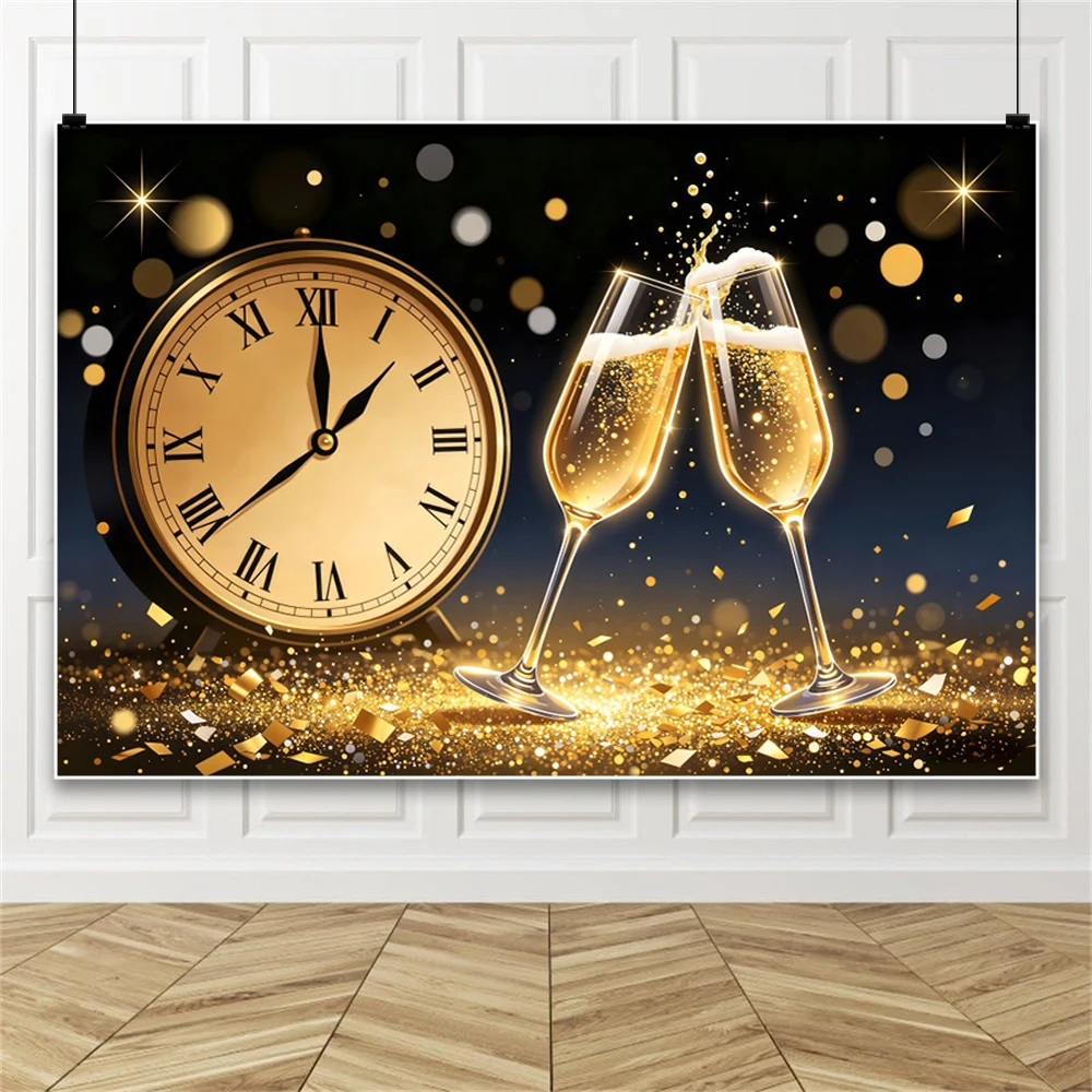 Yeele 2027 Happy New Year Photography Background Golden Sparkling Balloons Clock Kids Family New Year Party Decor Photo Backdrop