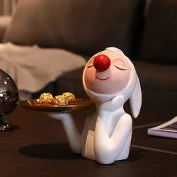 Resin Storage Box Decor Entrance Craft Rabbit Figurines Desk Decoration Candy Sundries Household Supplies for Office Coffee Shop