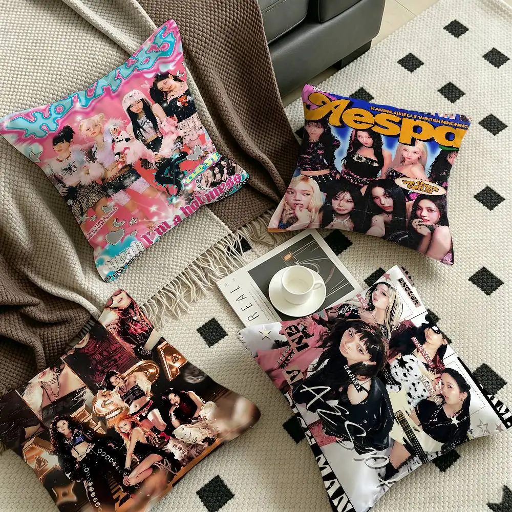 Kpop A-Aespa Office Cushion Pillowcase Car Cushion Cover45X45CM Lumbar Pillowcase Sofa Pillowcover