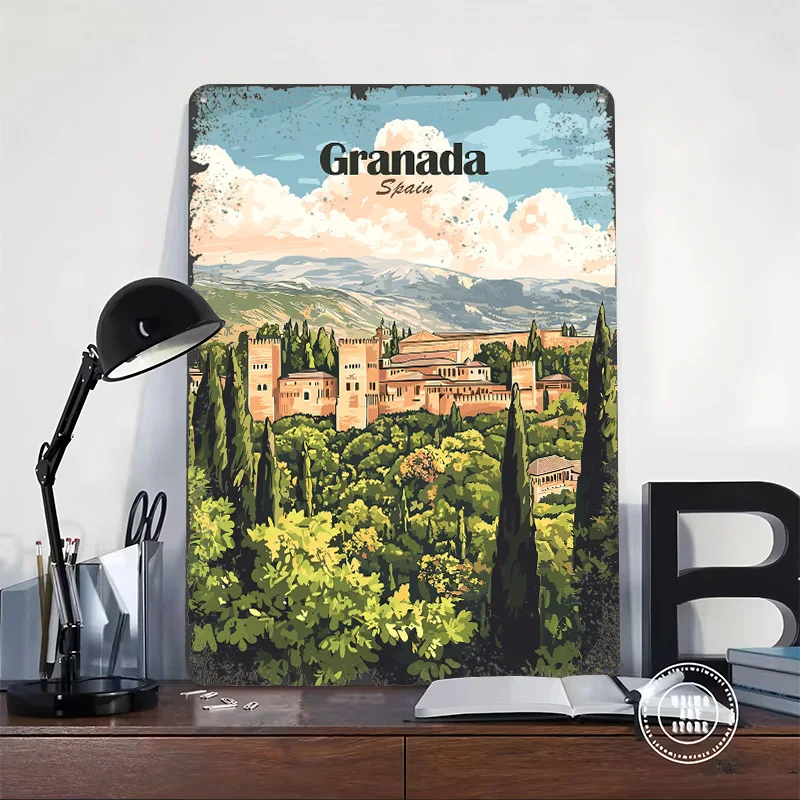 Granada Spain Travel Tin Plaque Poster Customized Wall Art Retro Vintage Metal Signs for Man Cave Home Decor Living Room Items