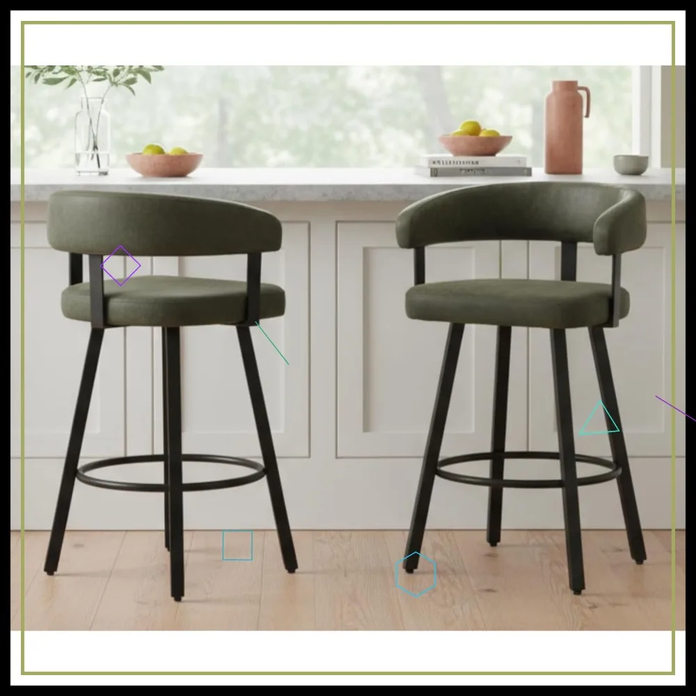 

Современные зеленые кожаные барные стулья (комплект из 2 шт.) с спинками, металлическими ножками и подставкой для ног - высота 25 дюймов, для кухонного острова/домашнего бара