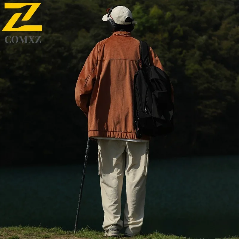 COMXZ 2023 Mens Trendy Jacket Spring Autumn Casual Coat Fashion Solid Color Stand Collar Outerwear Lightweight