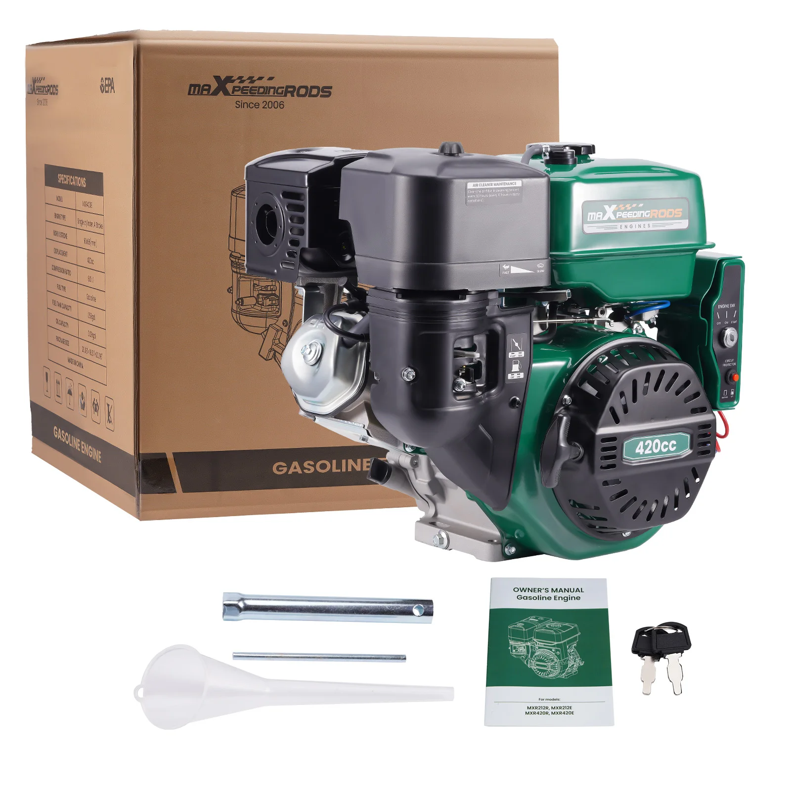 

Горизонтальный бензиновый двигатель OHV 420 куб. см, 15 л.с., с электростартером, для картинга