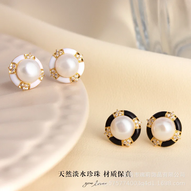 

Internet celebrity live broadcast explosion Tahitian niche women's stud earring fashion retro women's pearl earrings women's