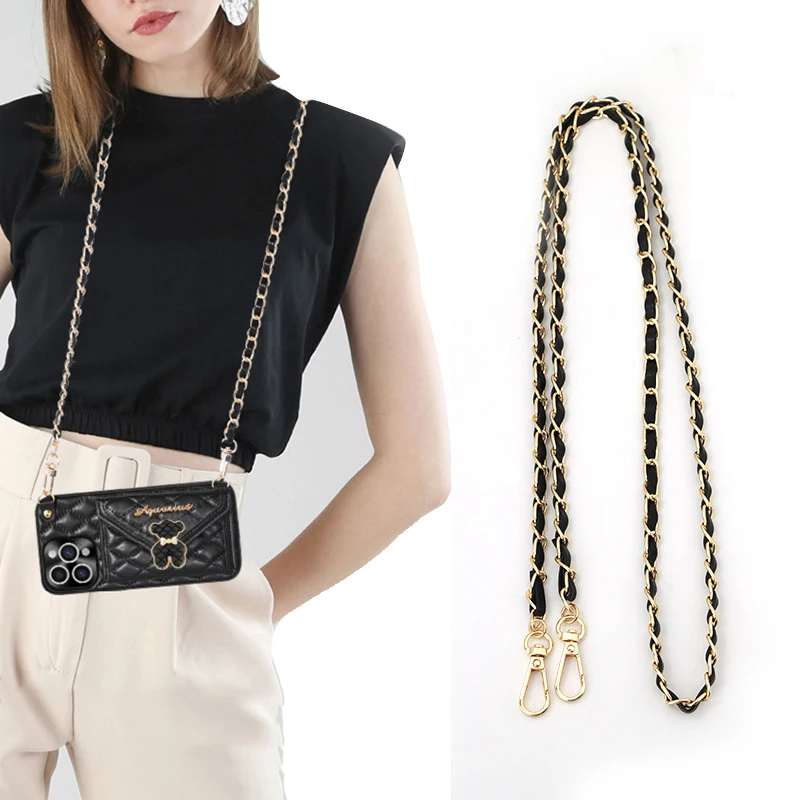 PU Leather Metal Chain Accessories Crossbody Shoulder Portable Wrist Bag Chain Strap Replacement Luggage Accessories Versatile