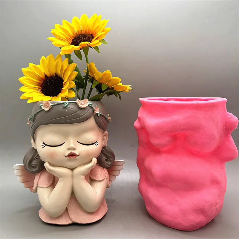 

Silicone Mold Magic Elf Large Flower Pot Prayer Resin Gypsum Concrete Crystal Dropping Glue Tool DIY Handmade Crafts Decoration