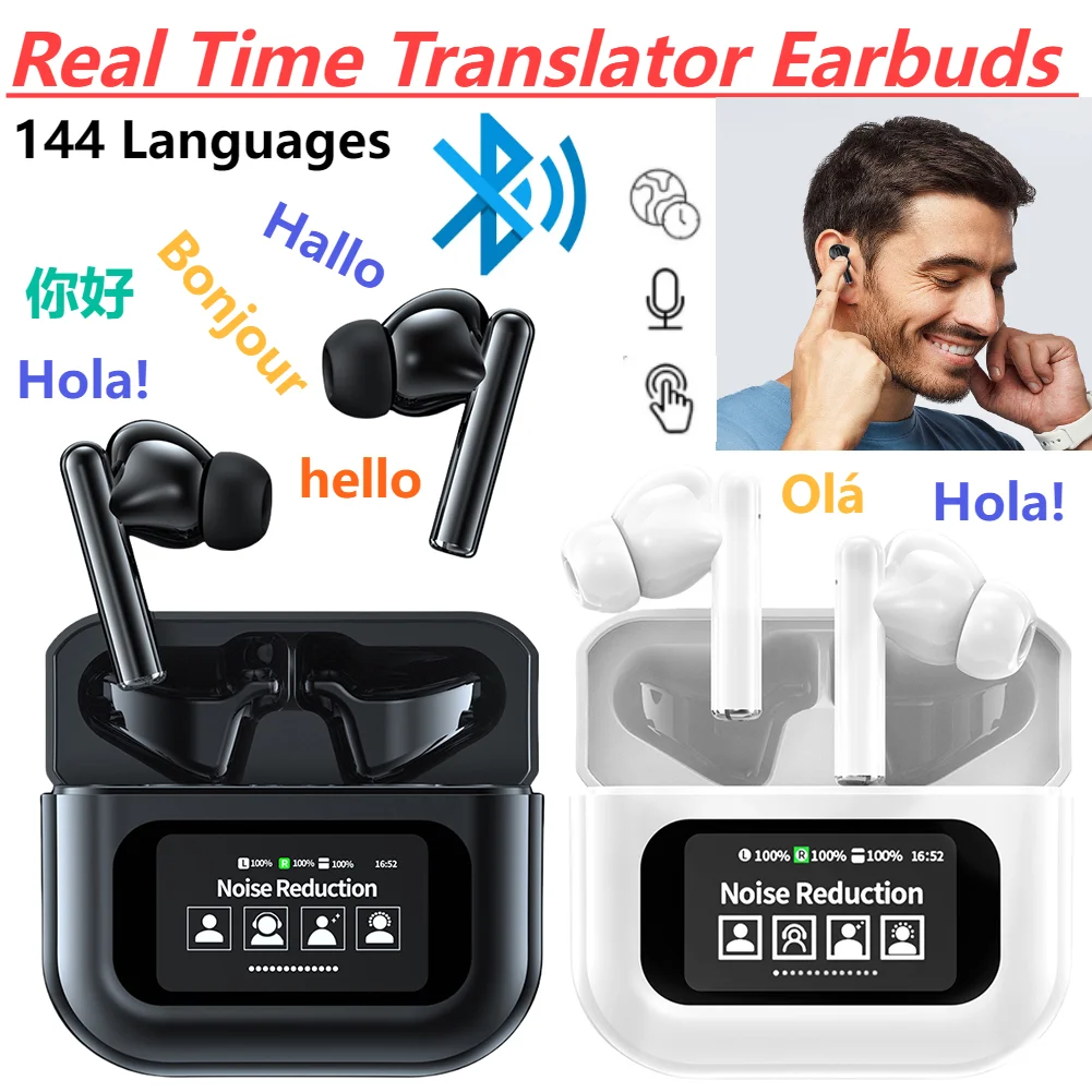 144 Languages Real Time Voice Translator Earbuds ANC Noise Cancelling Earphones Wireless Bluetooth Travel Translator Headset