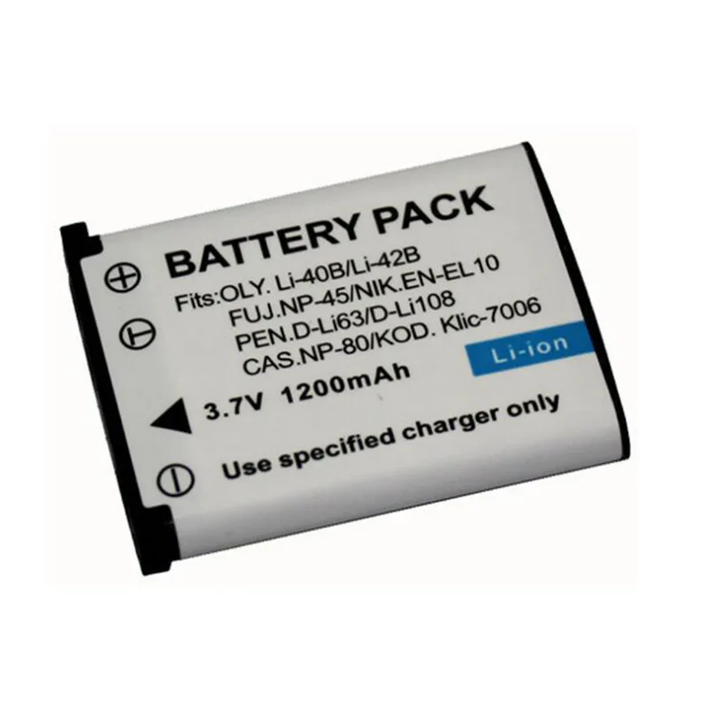 1200mAh EN-EL10 Li-42B Li-40B NP-45 D-Li63 D-Li108 NP-80 KLIC-7006 Camera Battery for Nikon/Olympus/Fujifilm/Pentax/Casio/Kodak