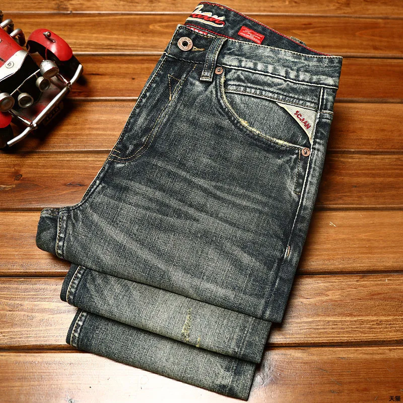 Klassieke Jeans Voor Heren Red-Ear Denim High-End Stretch Casual Zakelijke Eenvoud Retro Trendy Broeken