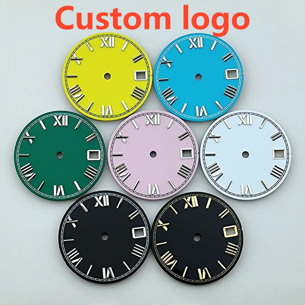 Nh35 Wijzerplaat S Logo/Custom Logo 28.5Mm Romeinse Cijfers Wijzerplaat Geen Lichtgevende Geschikt Voor Nh35/Nh36 Beweging Horloge Accessoires