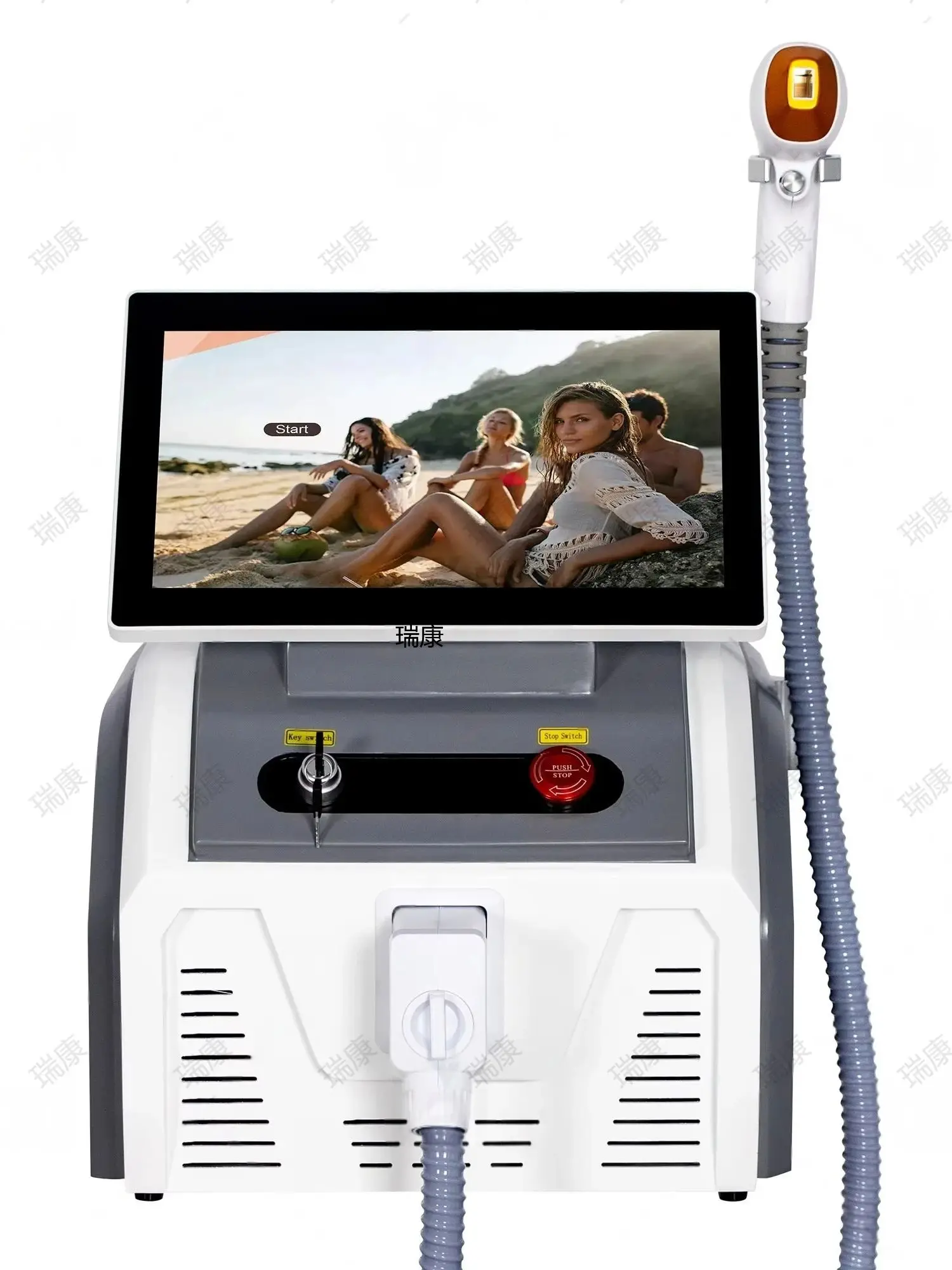 تتميز جهاز إزالة الشعر بالليزر الجديد لعام 2025 بشاشة كبيرة باللون الأبيض الرمادي وقوة عالية وإزالة الشعر الدائم بدون ألم 7