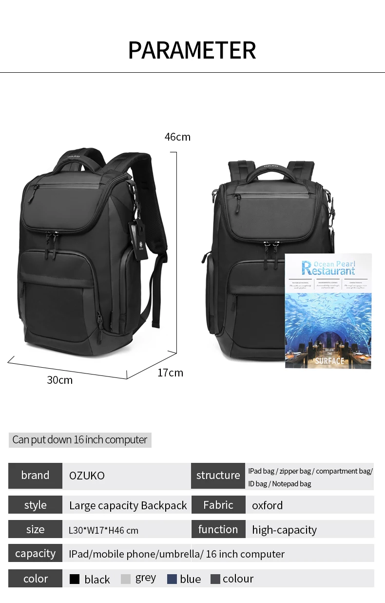 OZUKO Multifunktions Männer Rucksack Große Kapazität Wasserdichte Rucksäcke 15,6 zoll Laptop Rucksack Outdoor Reise Business Männlichen Tasche – Detail 18