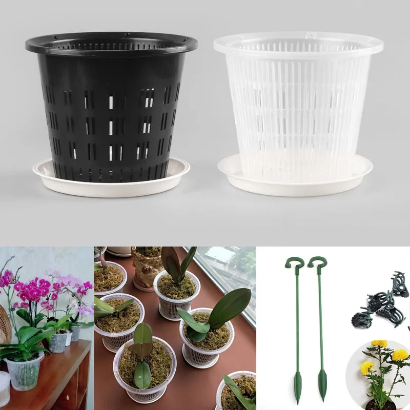 5pcs mesh flower pot net Clear Plastic Orchid planter flowerpots tray Root Breathable Growth Container Slots wall hanging cup